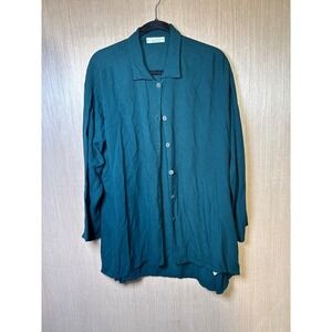 Bryn Walker XXS Green Rayon Tunic Top Made in USA Long Sleeve Blouse